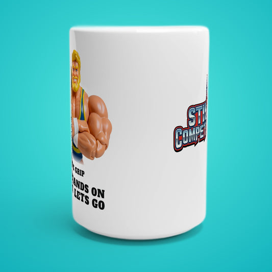 SC-94 MUG: THE GRIP (FIRM HANDS ON, NEVER LETS GO), white, front
