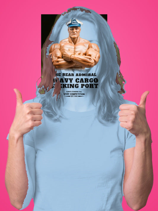 SC-94 T-SHIRT: THE REAR ADMIRAL (HEAVY CARGO, SEEKING PORT), light blue, front