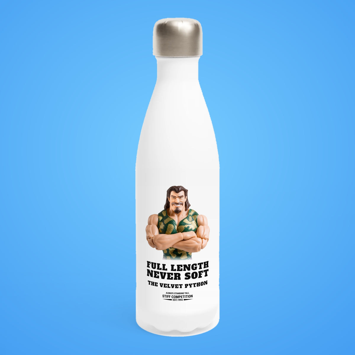 SC-94 WATER BOTTLE: THE VELVET PYTHON (FULL LENGTH, NEVER SOFT), white, front