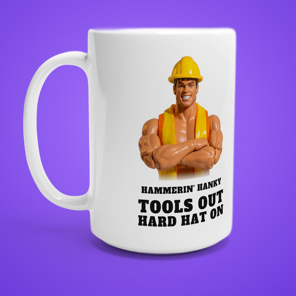 SC-94 MUG: HAMMERIN' HANKY (TOOLS OUT, HARD HAT ON), white, handle left
