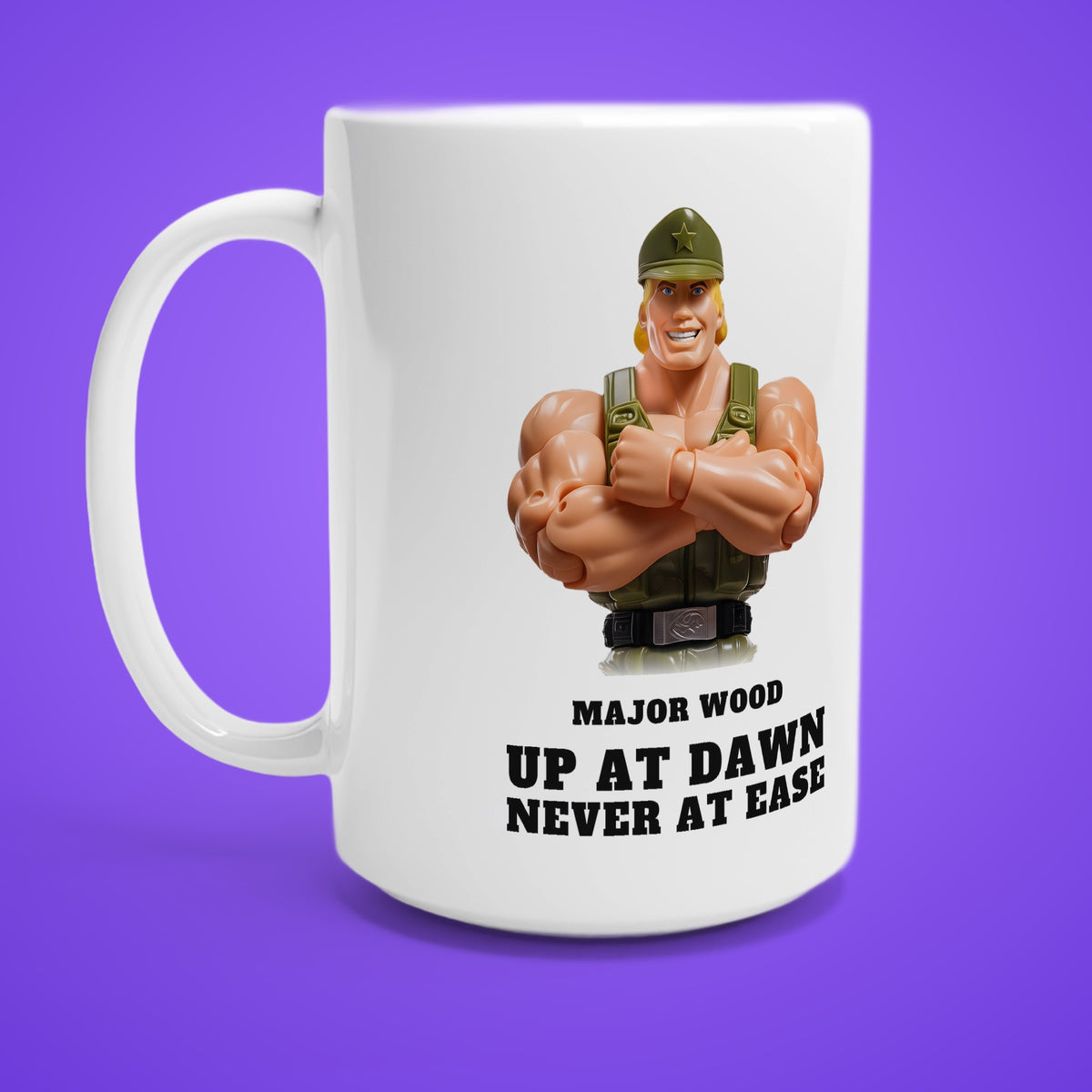 SC-94 MUG: MAJOR WOOD (UP AT DAWN, NEVER AT EASE), white, handle left