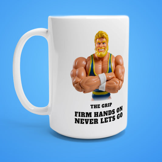 SC-94 MUG: THE GRIP (FIRM HANDS ON, NEVER LETS GO), white, handle left