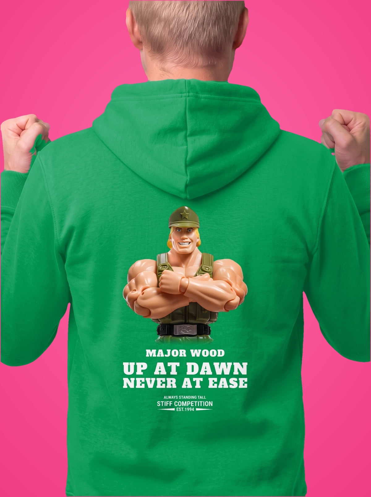 SC-94 HOODIE: MAJOR WOOD (UP AT DAWN, NEVER AT EASE), irish green, front