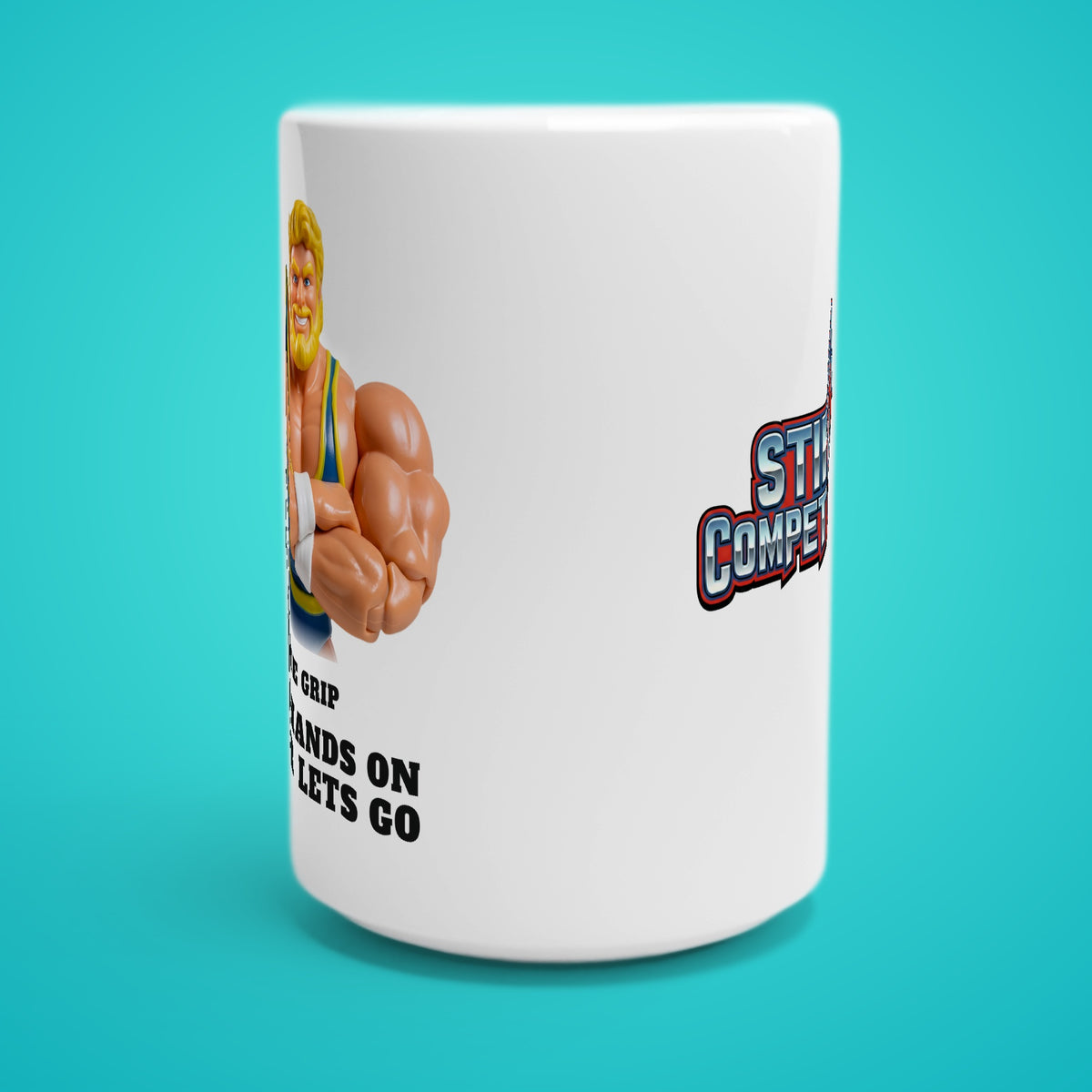 SC-94 MUG: THE GRIP (FIRM HANDS ON, NEVER LETS GO), white, front