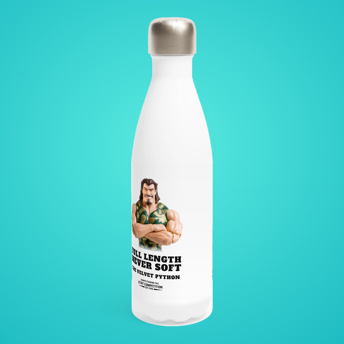 SC-94 WATER BOTTLE: THE VELVET PYTHON (FULL LENGTH, NEVER SOFT), white, turned left