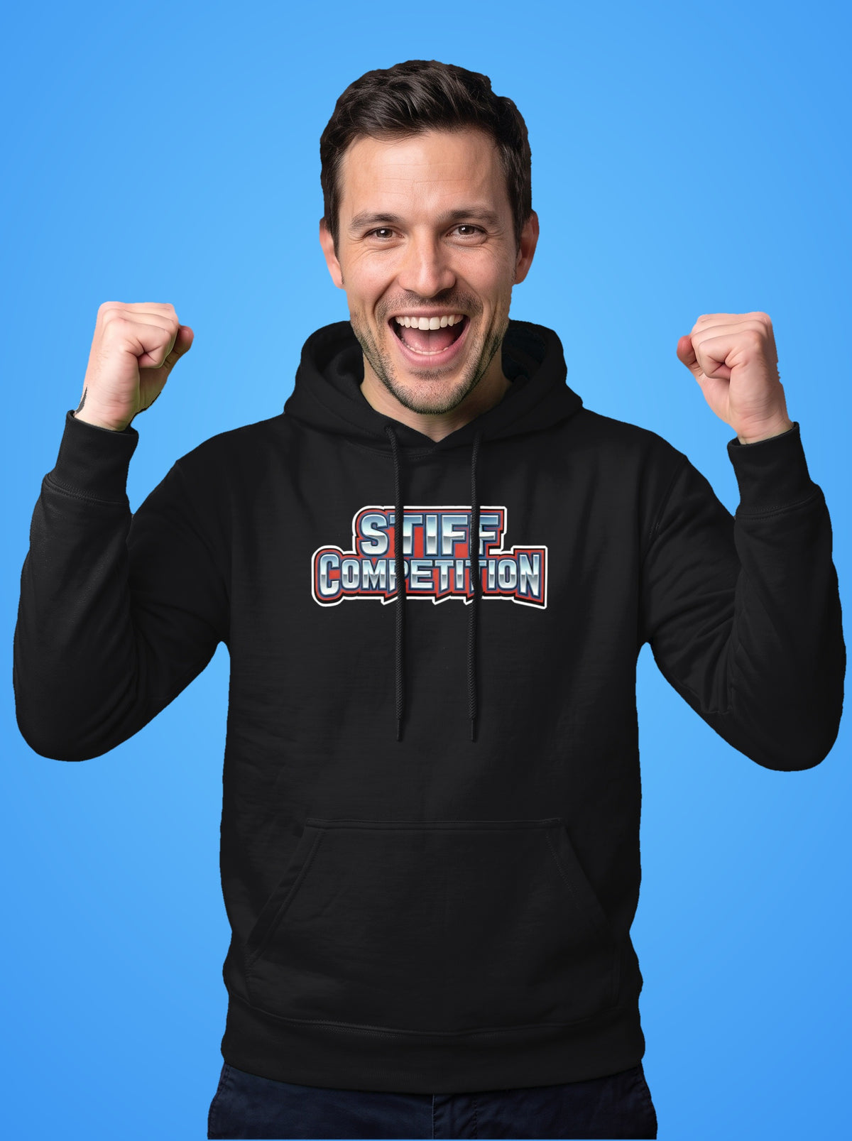 SC-94 HOODIE: STIFF COMPETITION LOGO (ALWAYS STANDING TALL, EST. 1994), black, front