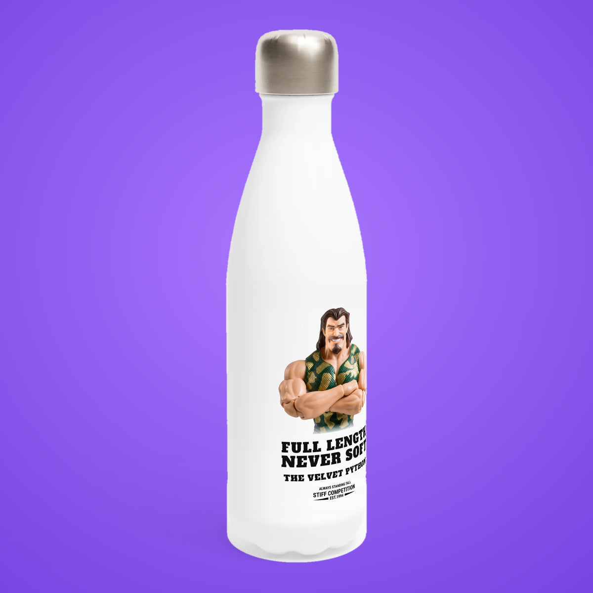 SC-94 WATER BOTTLE: THE VELVET PYTHON (FULL LENGTH, NEVER SOFT), white, turned right