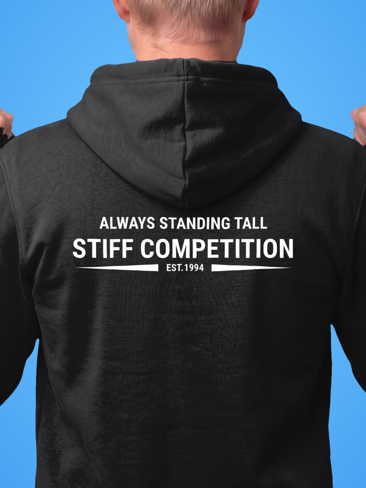 SC-94 HOODIE: ALWAYS STANDING TALL LOGO (ALWAYS STANDING TALL, EST. 1994), black, print close-up