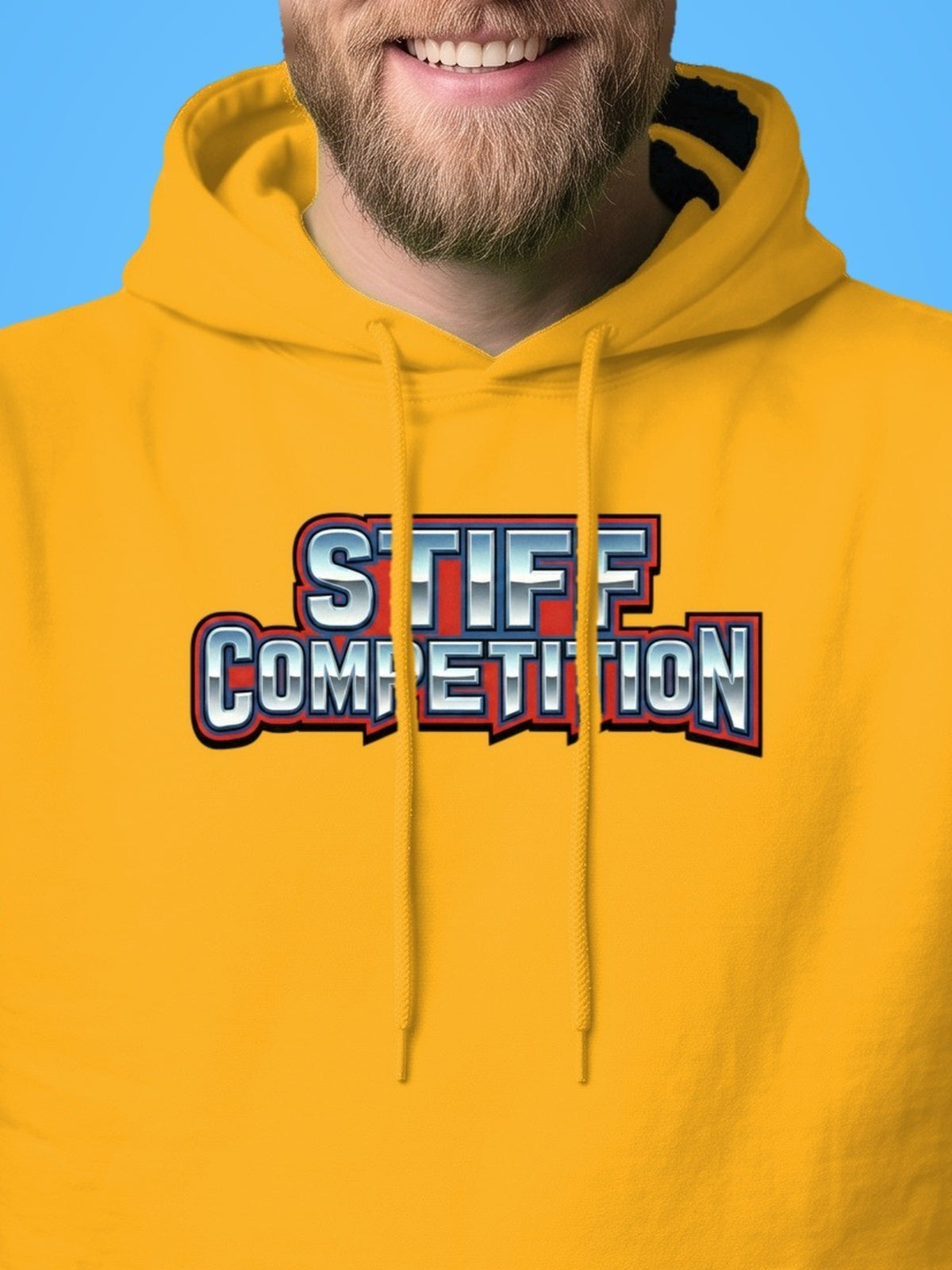 SC-94 HOODIE: STIFF COMPETITION LOGO (ALWAYS STANDING TALL, EST. 1994), gold, print close-up