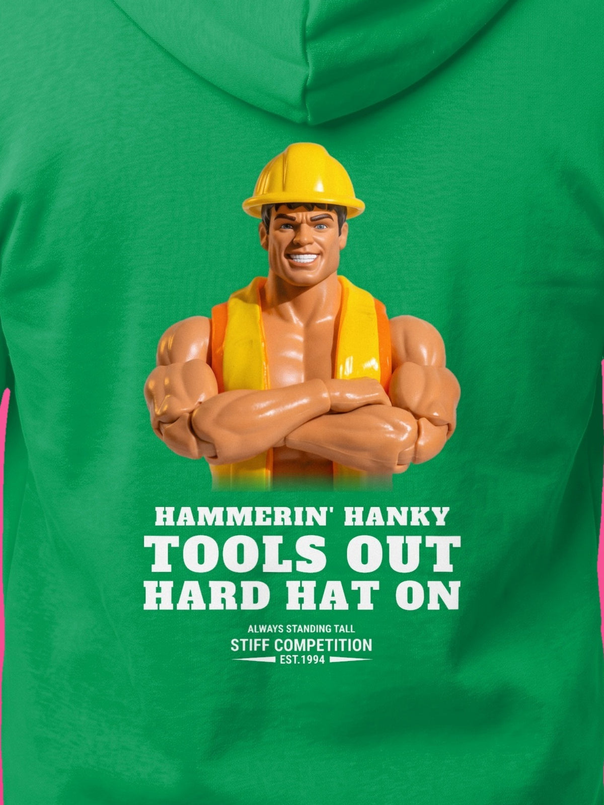 SC-94 HOODIE: HAMMERIN' HANKY (TOOLS OUT, HARD HAT ON), irish green, print close-up