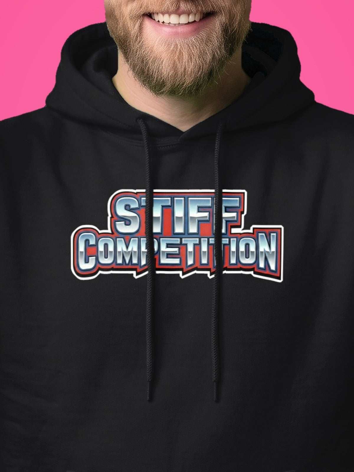 SC-94 HOODIE: STIFF COMPETITION LOGO (ALWAYS STANDING TALL, EST. 1994), black, print close-up