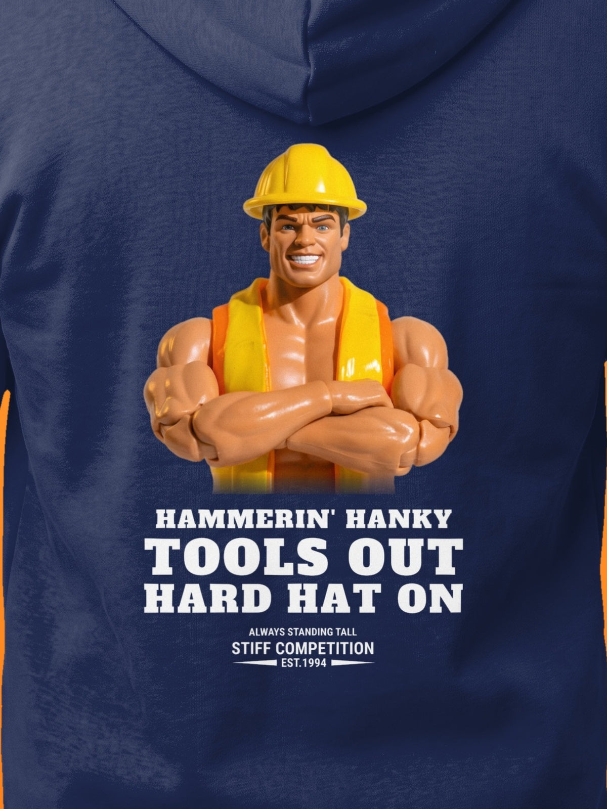 SC-94 HOODIE: HAMMERIN' HANKY (TOOLS OUT, HARD HAT ON), navy, print close-up
