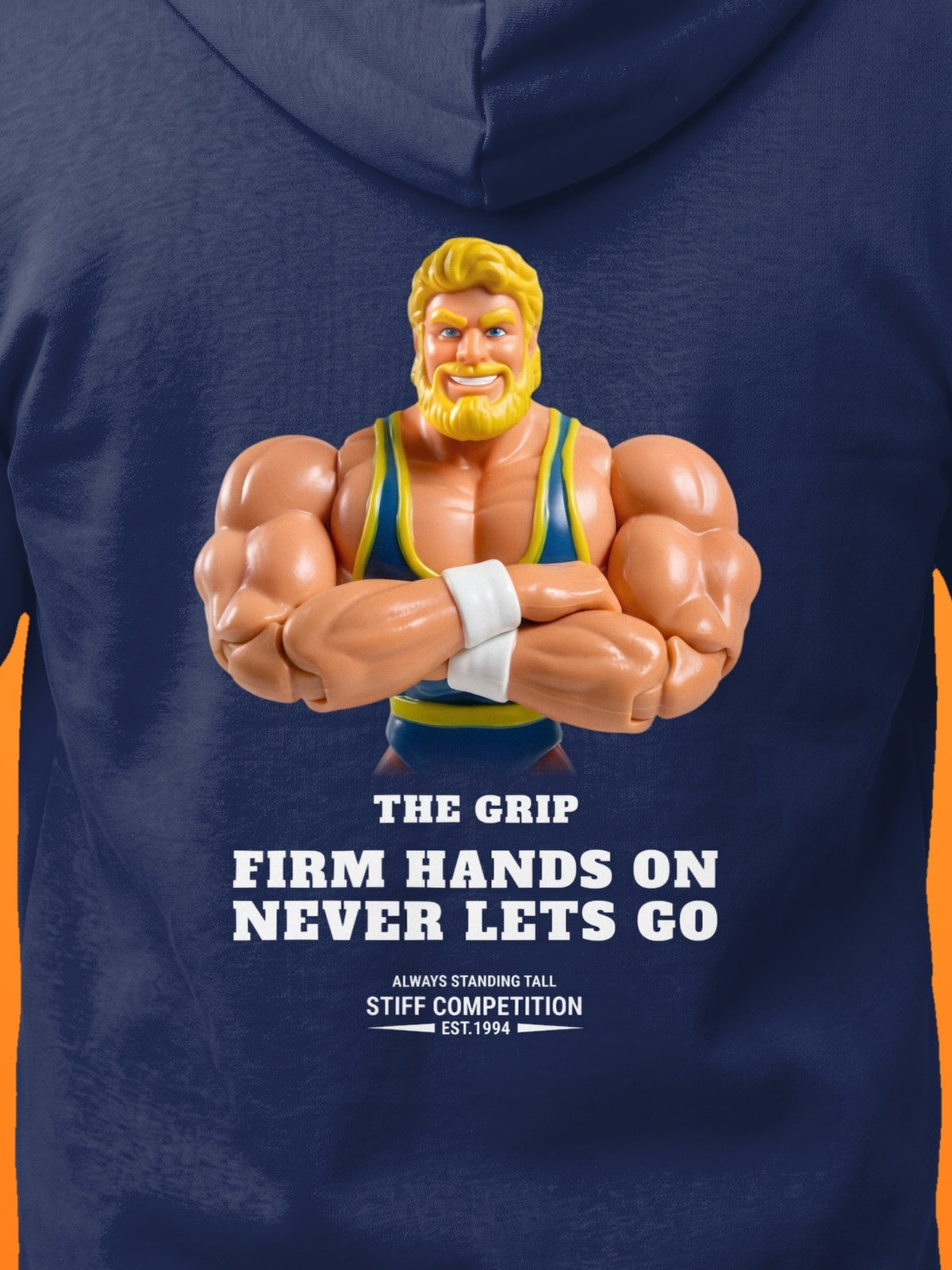 SC-94 HOODIE: THE GRIP (FIRM HANDS ON, NEVER LETS GO), navy, print close-up