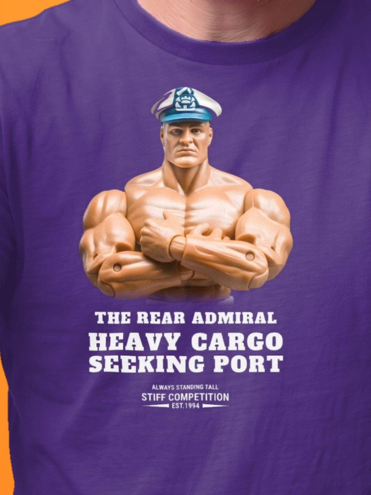 SC-94 T-SHIRT: THE REAR ADMIRAL (HEAVY CARGO, SEEKING PORT), purple, print close-up