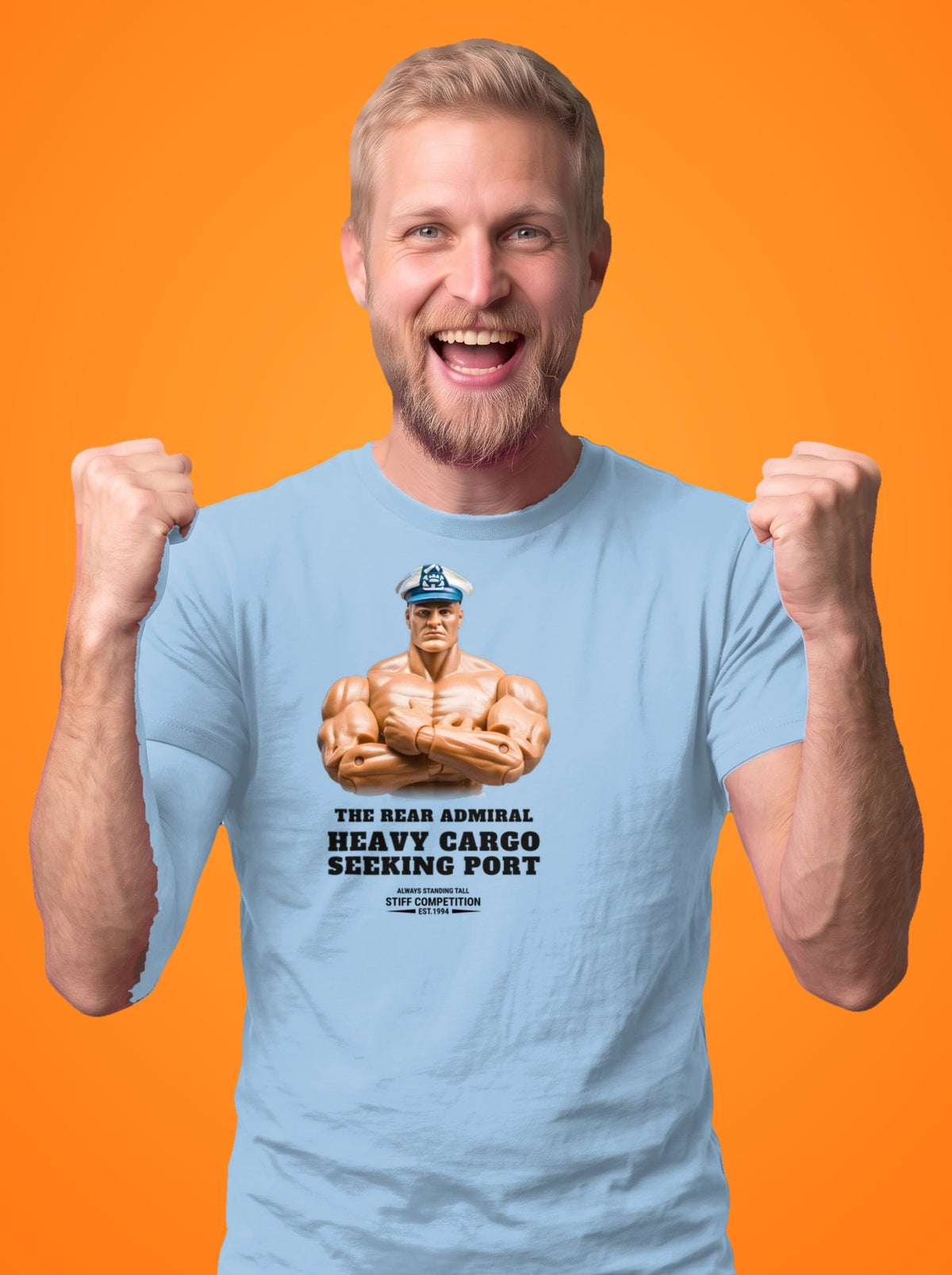 SC-94 T-SHIRT: THE REAR ADMIRAL (HEAVY CARGO, SEEKING PORT), light blue, front