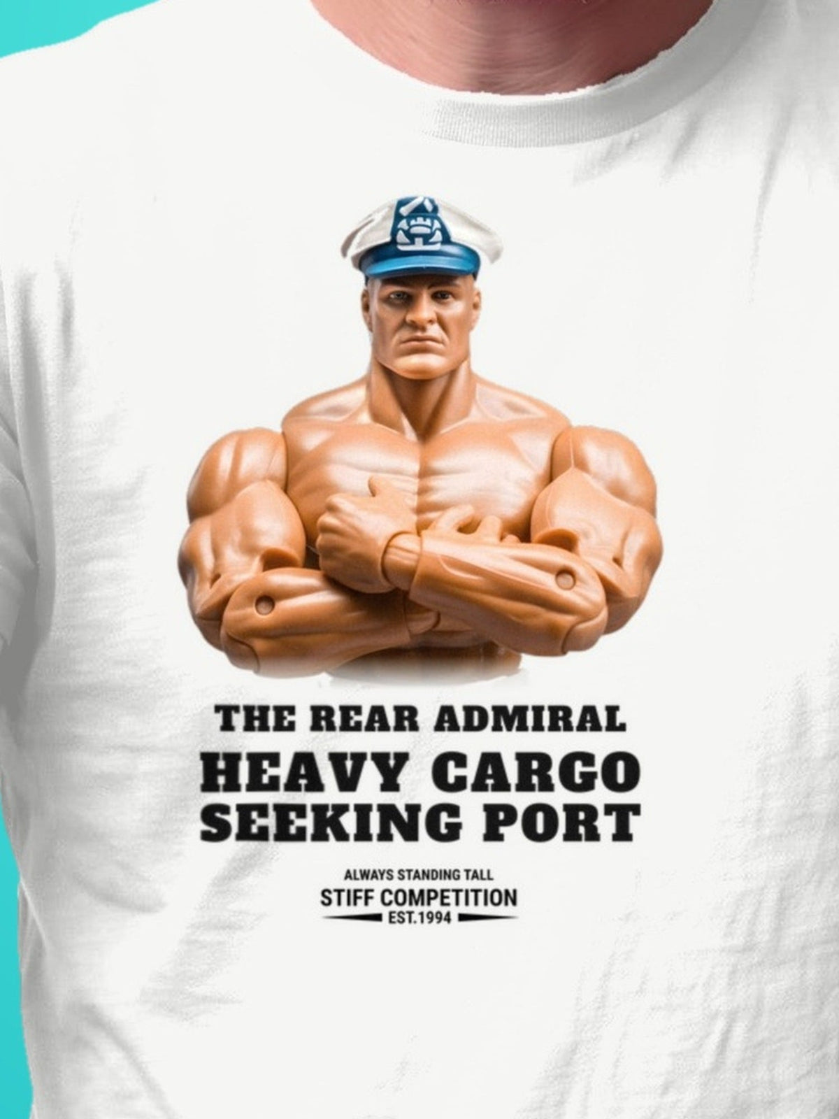 SC-94 T-SHIRT: THE REAR ADMIRAL (HEAVY CARGO, SEEKING PORT), white, print close-up