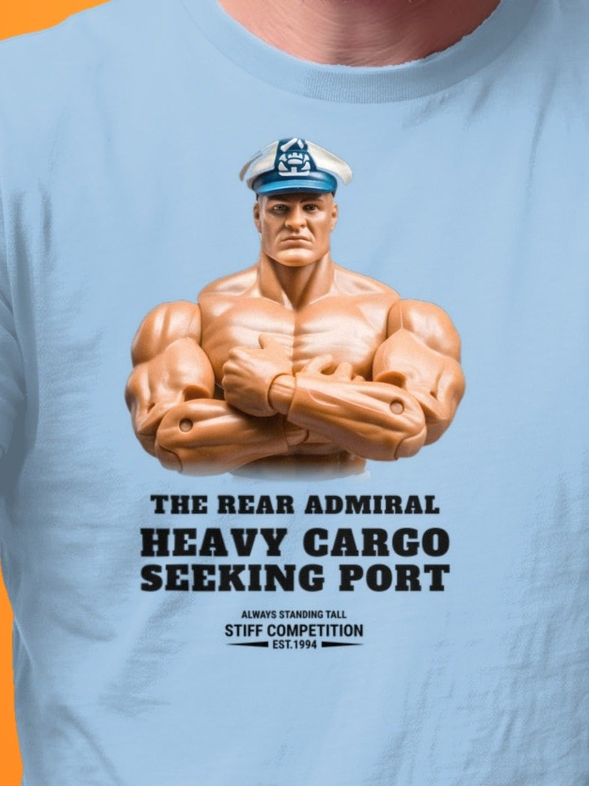 SC-94 T-SHIRT: THE REAR ADMIRAL (HEAVY CARGO, SEEKING PORT), light blue, print close-up