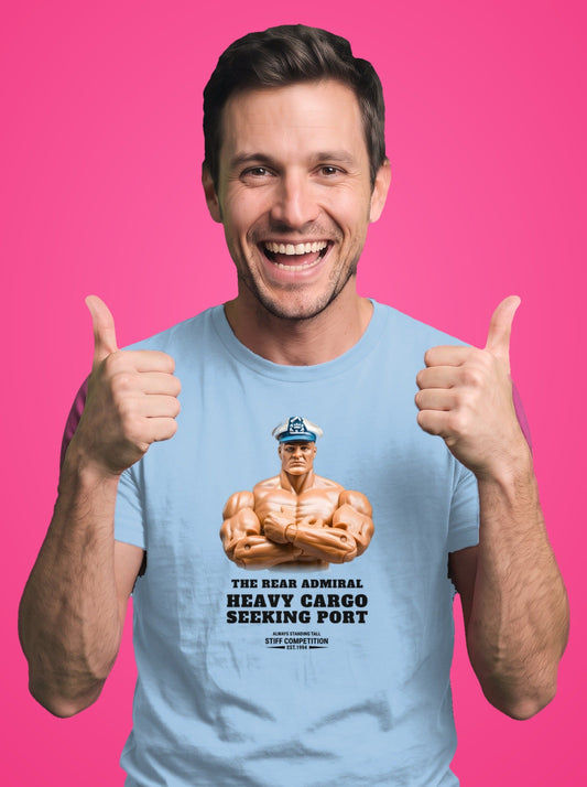 SC-94 T-SHIRT: THE REAR ADMIRAL (HEAVY CARGO, SEEKING PORT), light blue, front