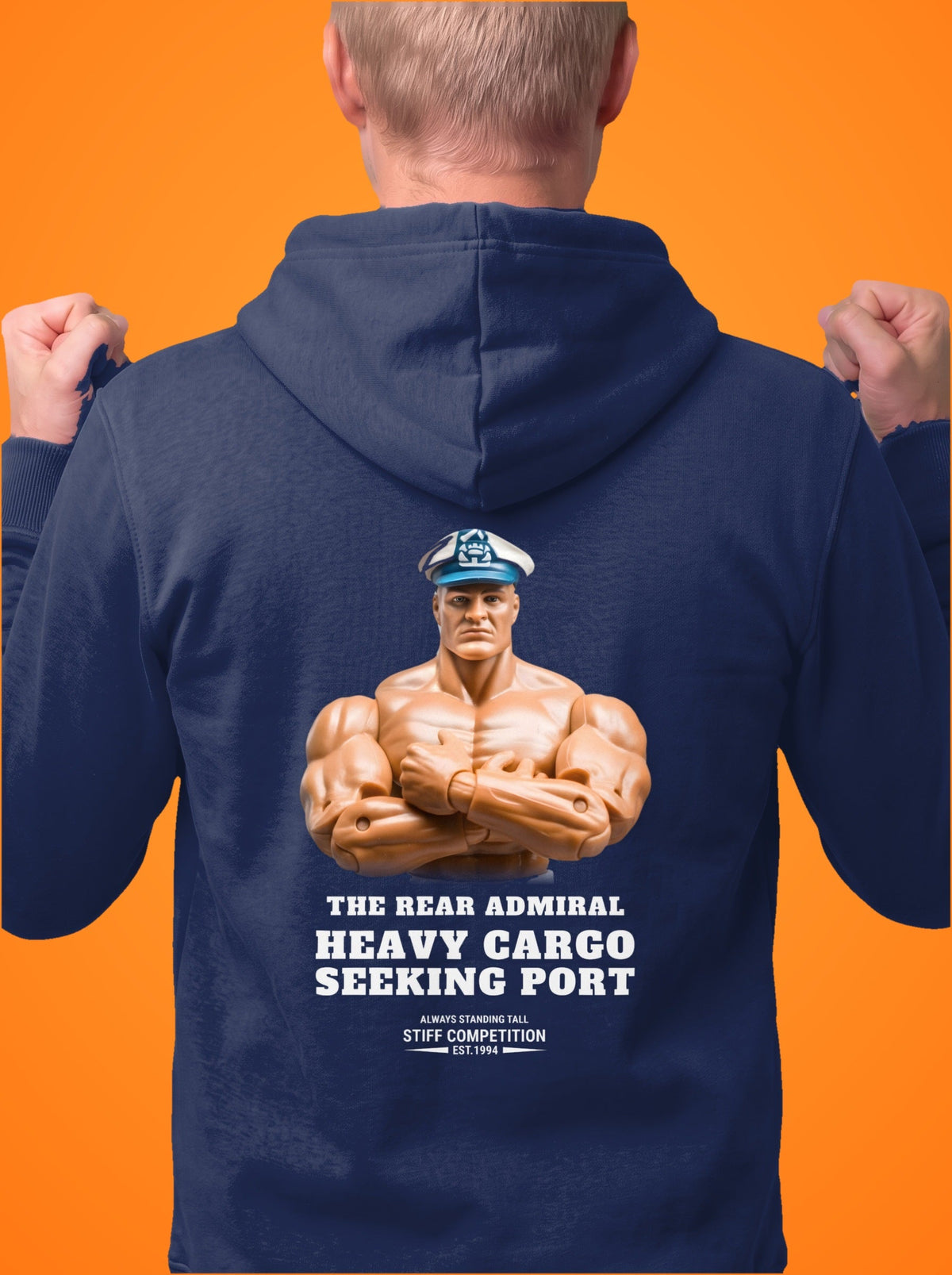 SC-94 HOODIE: THE REAR ADMIRAL (HEAVY CARGO, SEEKING PORT), navy, front