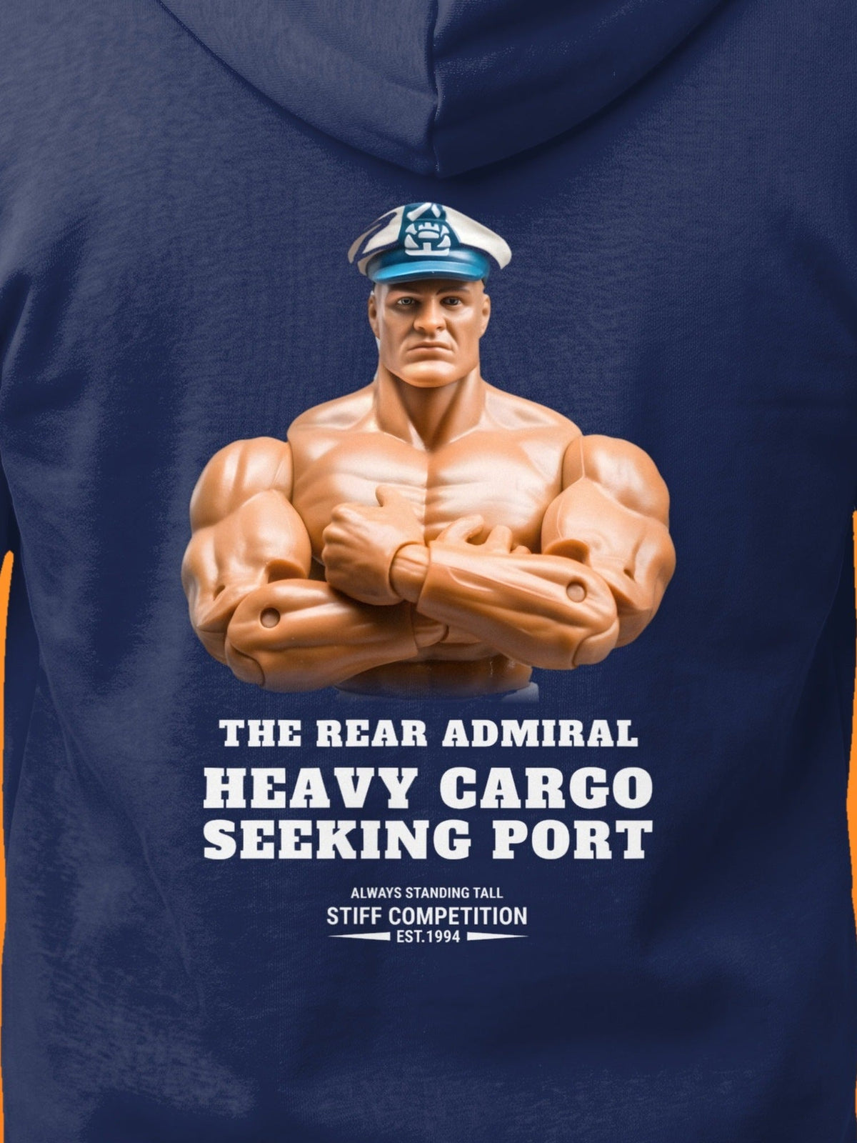 SC-94 HOODIE: THE REAR ADMIRAL (HEAVY CARGO, SEEKING PORT), navy, print close-up