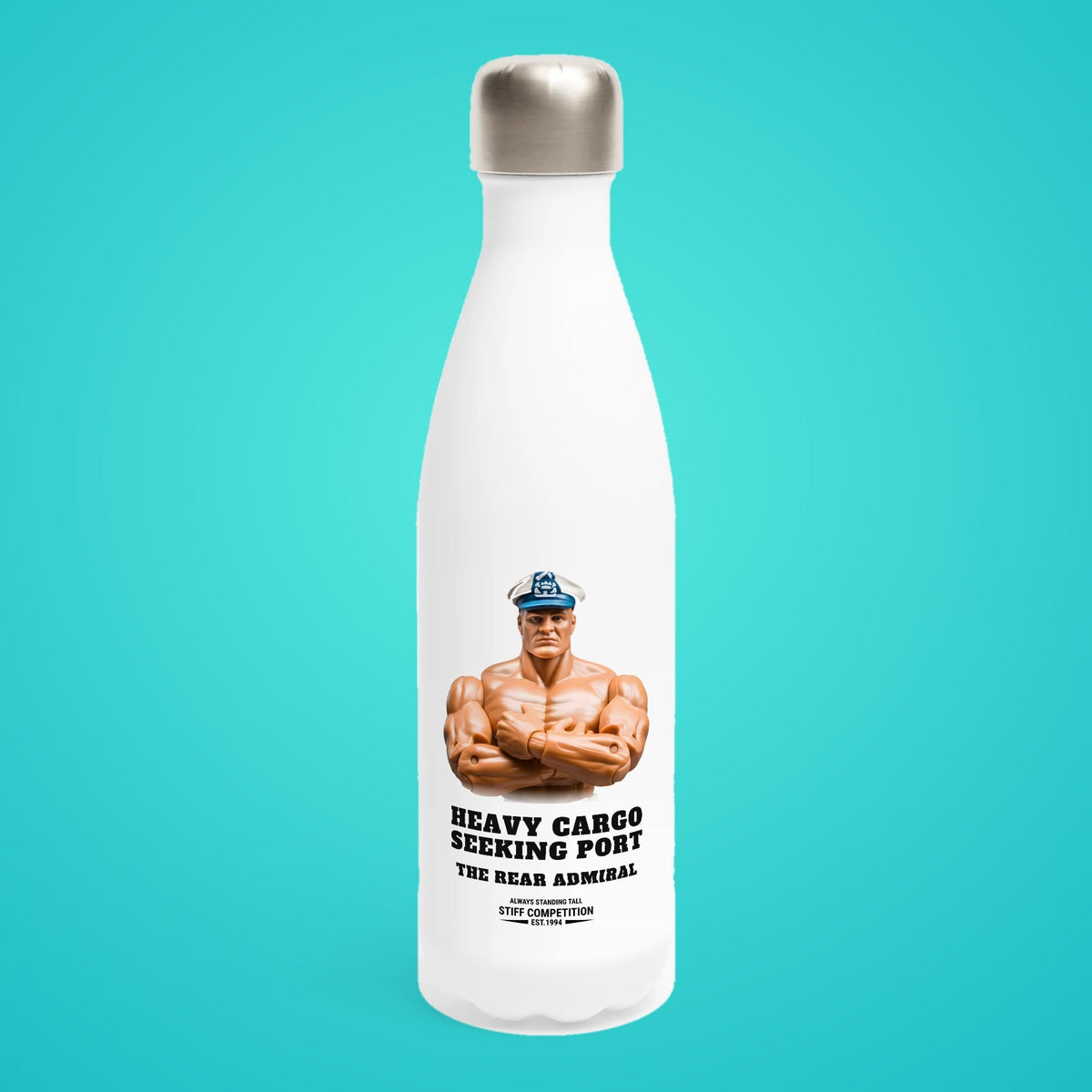 SC-94 WATER BOTTLE: THE REAR ADMIRAL (HEAVY CARGO, SEEKING PORT), white, front