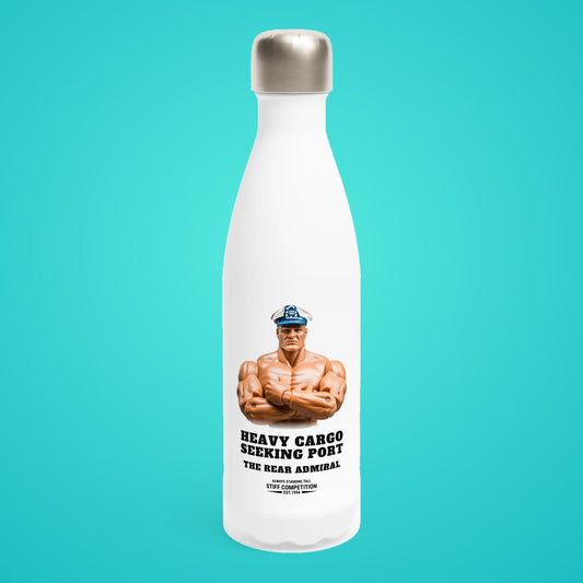 SC-94 WATER BOTTLE: THE REAR ADMIRAL (HEAVY CARGO, SEEKING PORT), white, front
