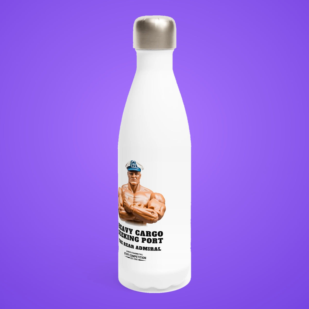 SC-94 WATER BOTTLE: THE REAR ADMIRAL (HEAVY CARGO, SEEKING PORT), white, turned left