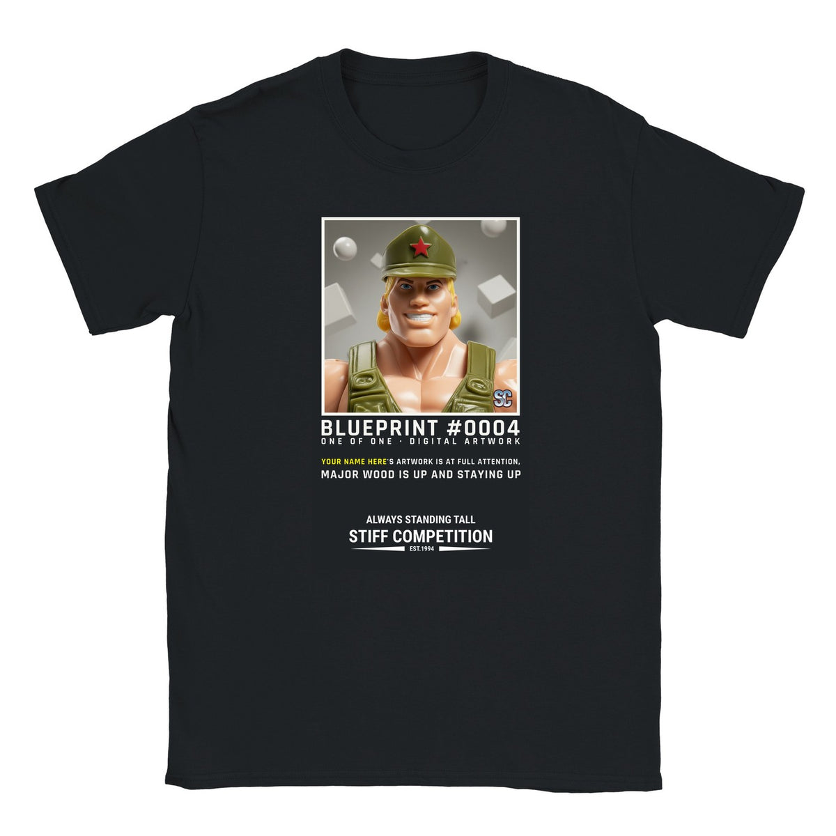 NFT Shirt sample, Registered owner design, with YOUR NAME HERE where the owner's first name is printed