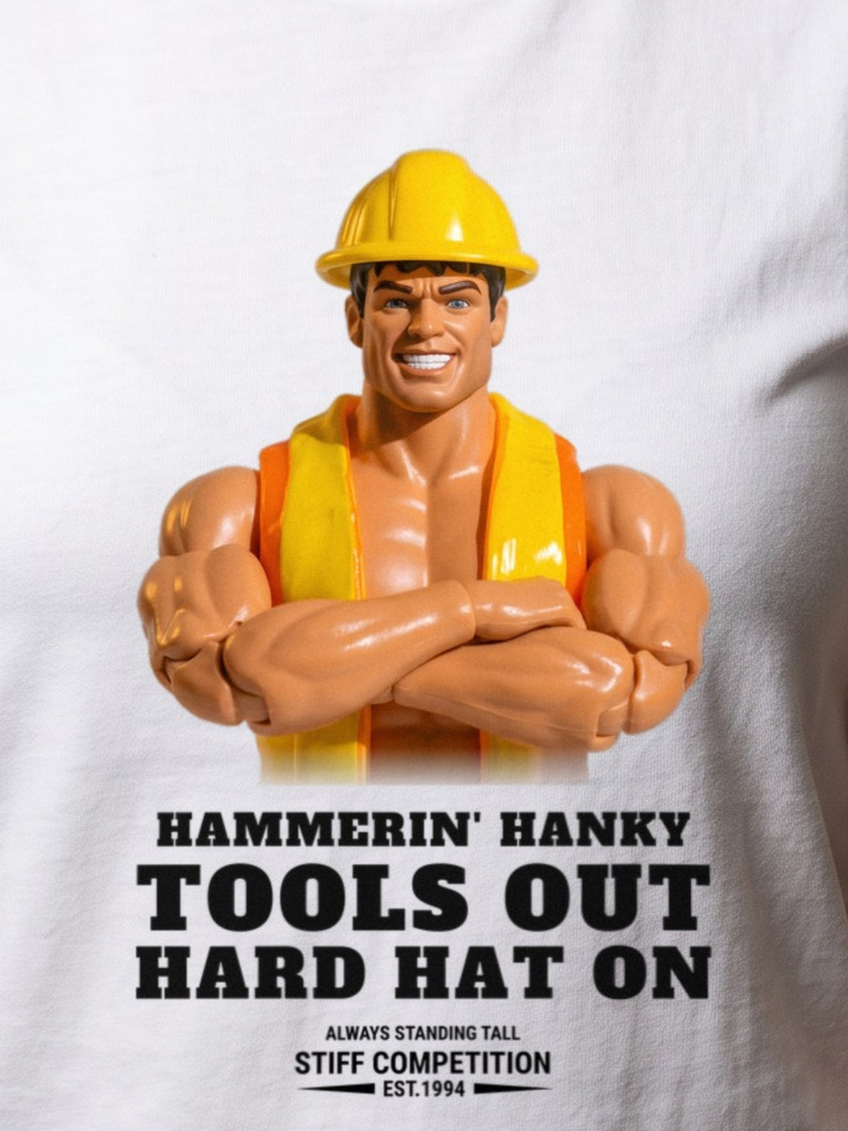 Close-up of the Hammerin' Hanky Tools Out, Hard Hat On chest print